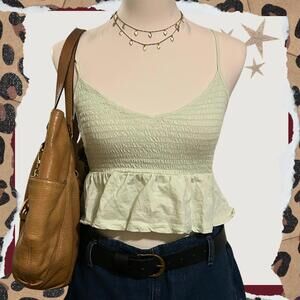 Y2K Light Green Smocked Peplum Crop Top Spaghetti Strap Tank